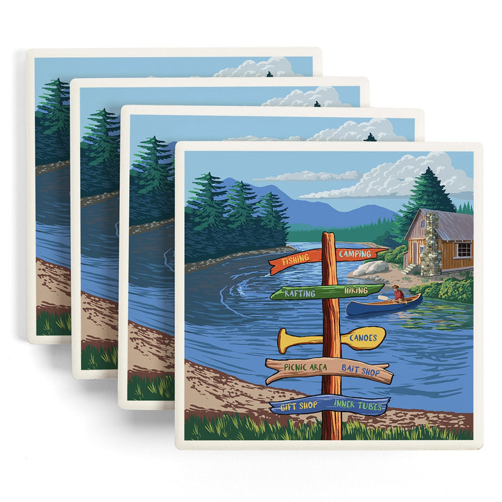 Signpost, River, Coasters Coasters Lantern Press 