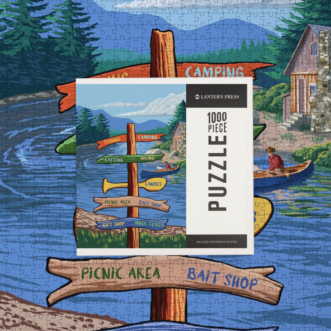 Signpost, River, Jigsaw Puzzle Puzzle Lantern Press 
