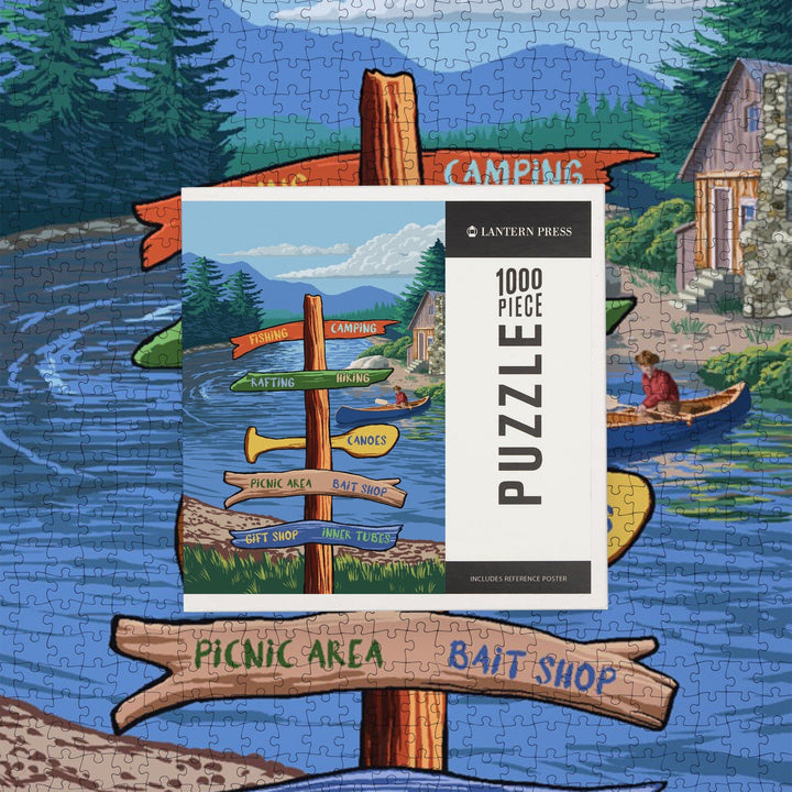 Signpost, River, Jigsaw Puzzle Puzzle Lantern Press 