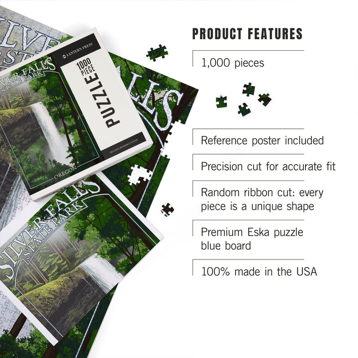 Silver Falls State Park, Oregon, South Falls, Jigsaw Puzzle Puzzle Lantern Press 