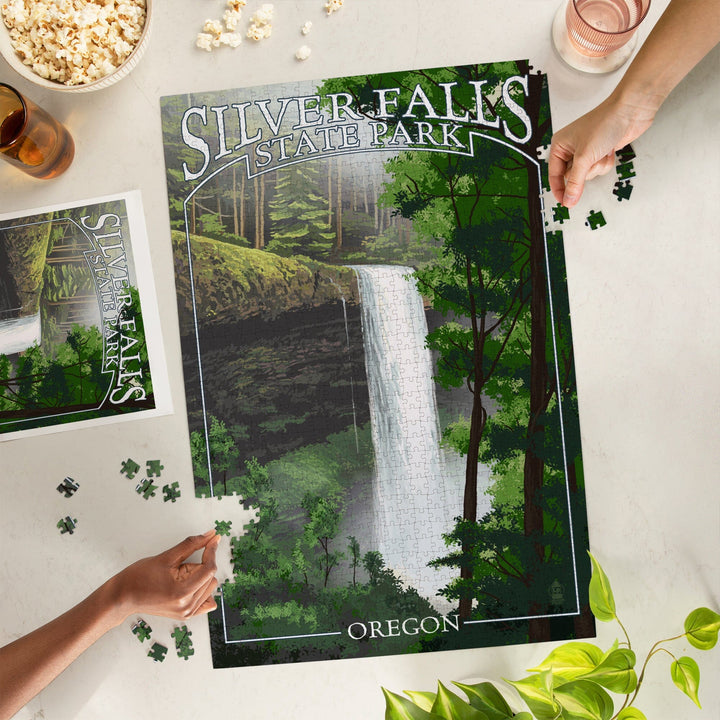 Silver Falls State Park, Oregon, South Falls, Jigsaw Puzzle Puzzle Lantern Press 