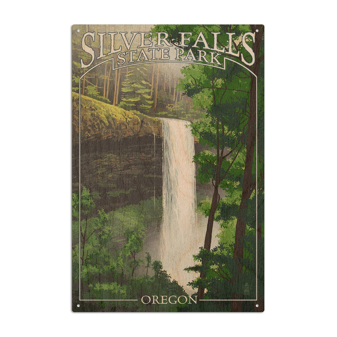 Silver Falls State Park, Oregon, South Falls, Lantern Press Artwork, Wood Signs and Postcards Wood Lantern Press 10 x 15 Wood Sign 