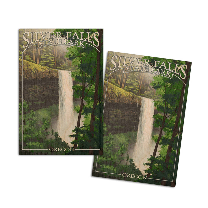 Silver Falls State Park, Oregon, South Falls, Lantern Press Artwork, Wood Signs and Postcards Wood Lantern Press 4x6 Wood Postcard Set 