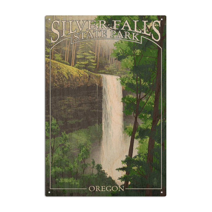 Silver Falls State Park, Oregon, South Falls, Lantern Press Artwork, Wood Signs and Postcards Wood Lantern Press 6x9 Wood Sign 