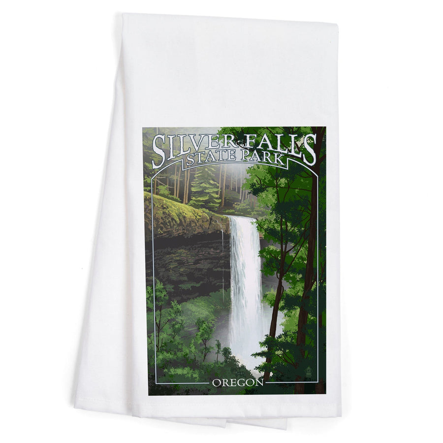 Silver Falls State Park, Oregon, South Falls, Organic Cotton Kitchen Tea Towels Kitchen Lantern Press 