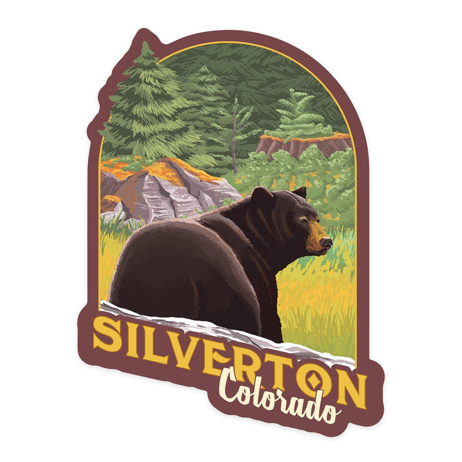 Silverton Colorado, Bear in Forest, Contour, Vinyl Sticker Sticker Lantern Press 