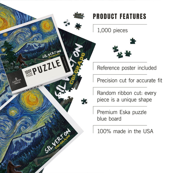 Silverton, Colorado, Bigfoot, Starry Night, Jigsaw Puzzle Puzzle Lantern Press 