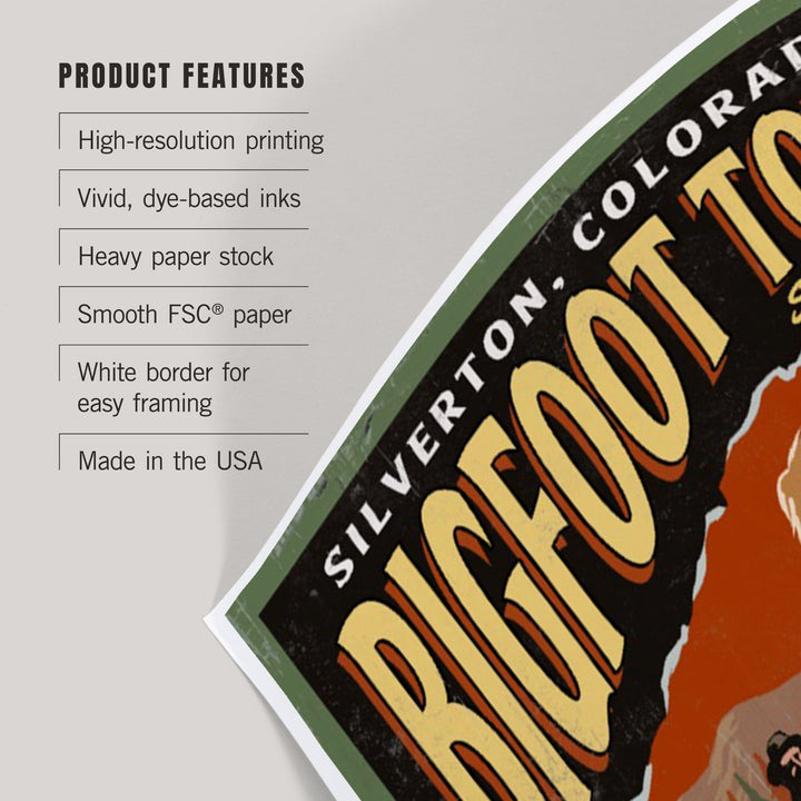Silverton, Colorado, Bigfoot Tours, Vintage Sign, Art & Giclee Prints Art Lantern Press 