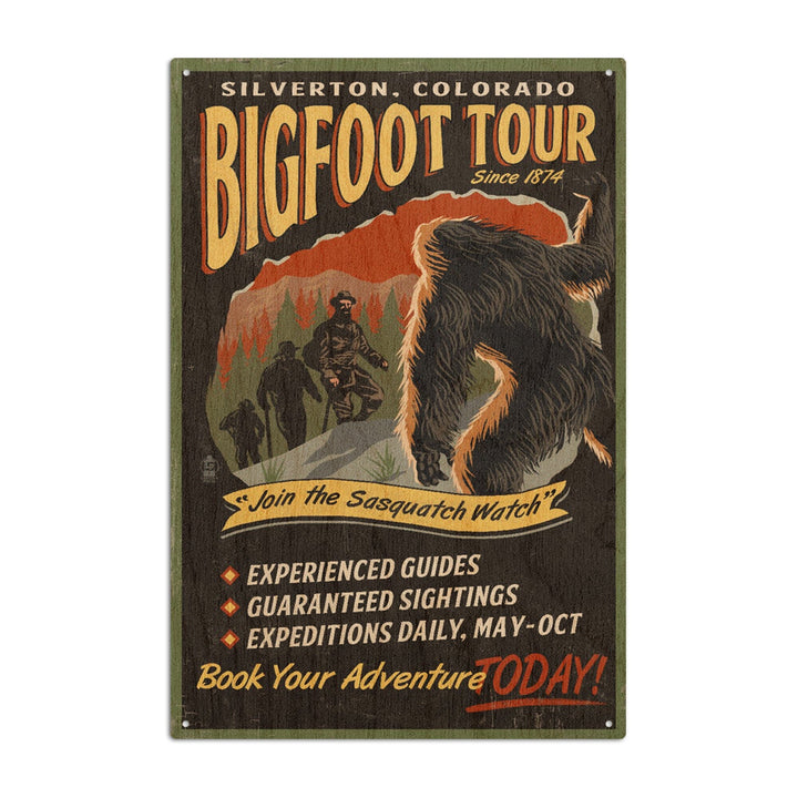 Silverton, Colorado, Bigfoot Tours, Vintage Sign, Lantern Press Artwork, Wood Signs and Postcards Wood Lantern Press 10 x 15 Wood Sign 