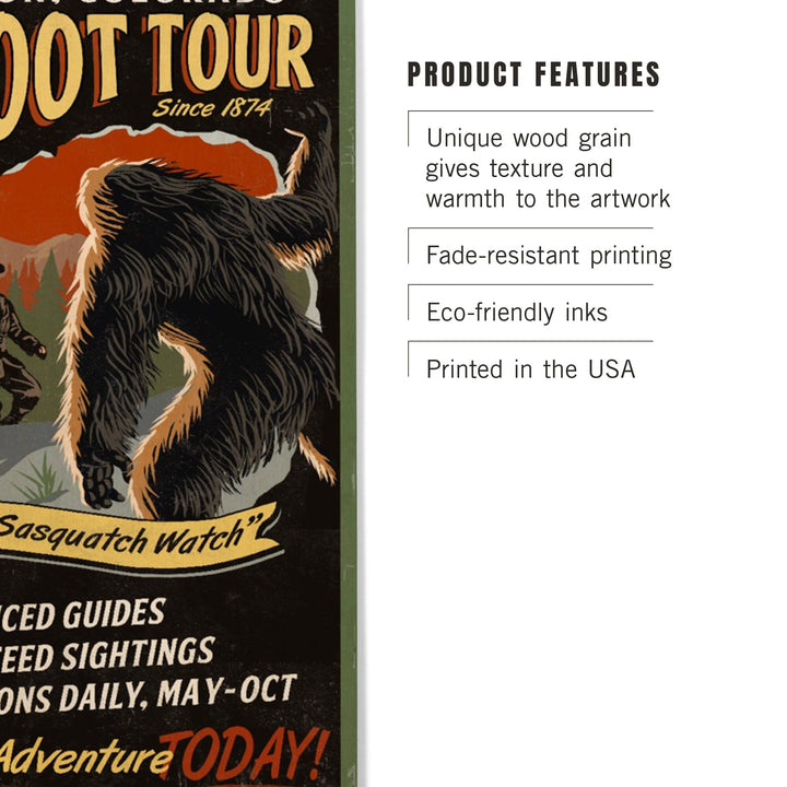 Silverton, Colorado, Bigfoot Tours, Vintage Sign, Lantern Press Artwork, Wood Signs and Postcards Wood Lantern Press 