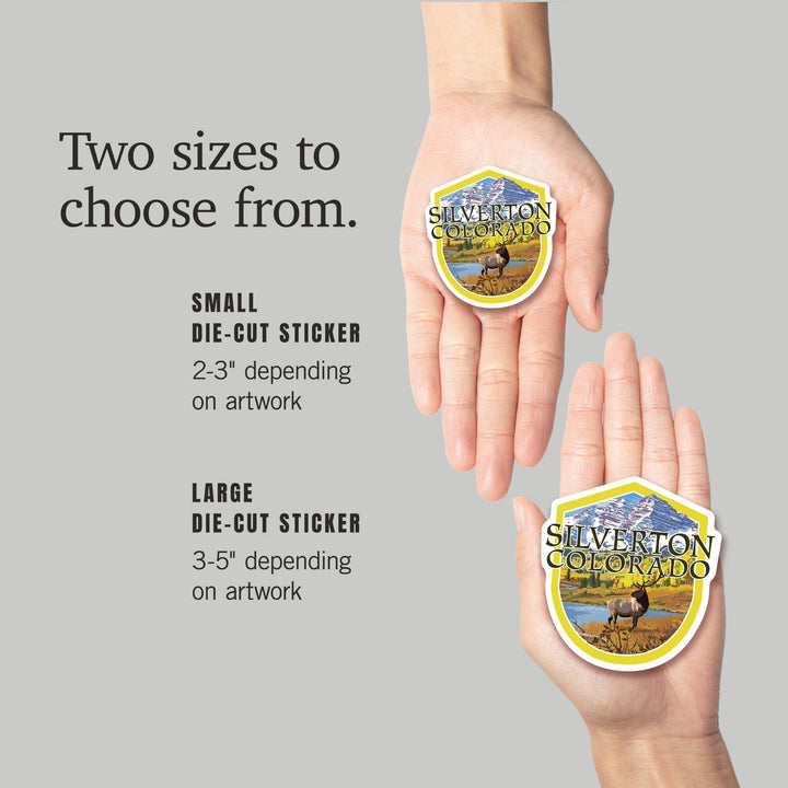 Silverton, Colorado, Elk and Lake, Contour, Vinyl Sticker Sticker Lantern Press 