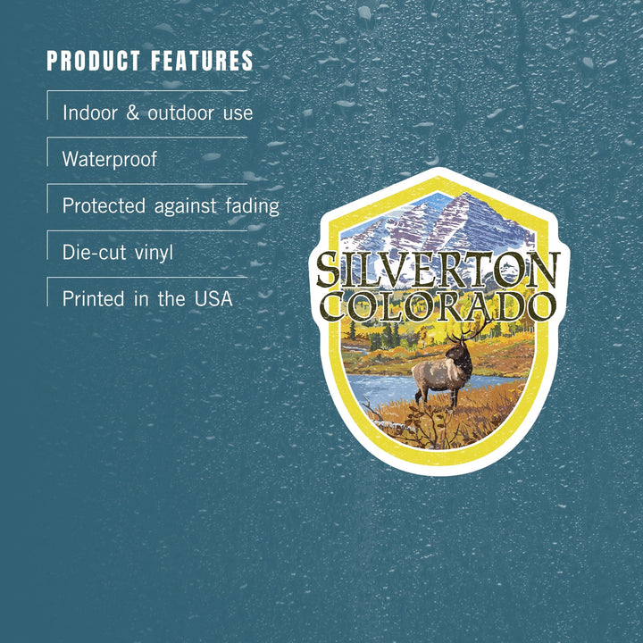 Silverton, Colorado, Elk and Lake, Contour, Vinyl Sticker Sticker Lantern Press 