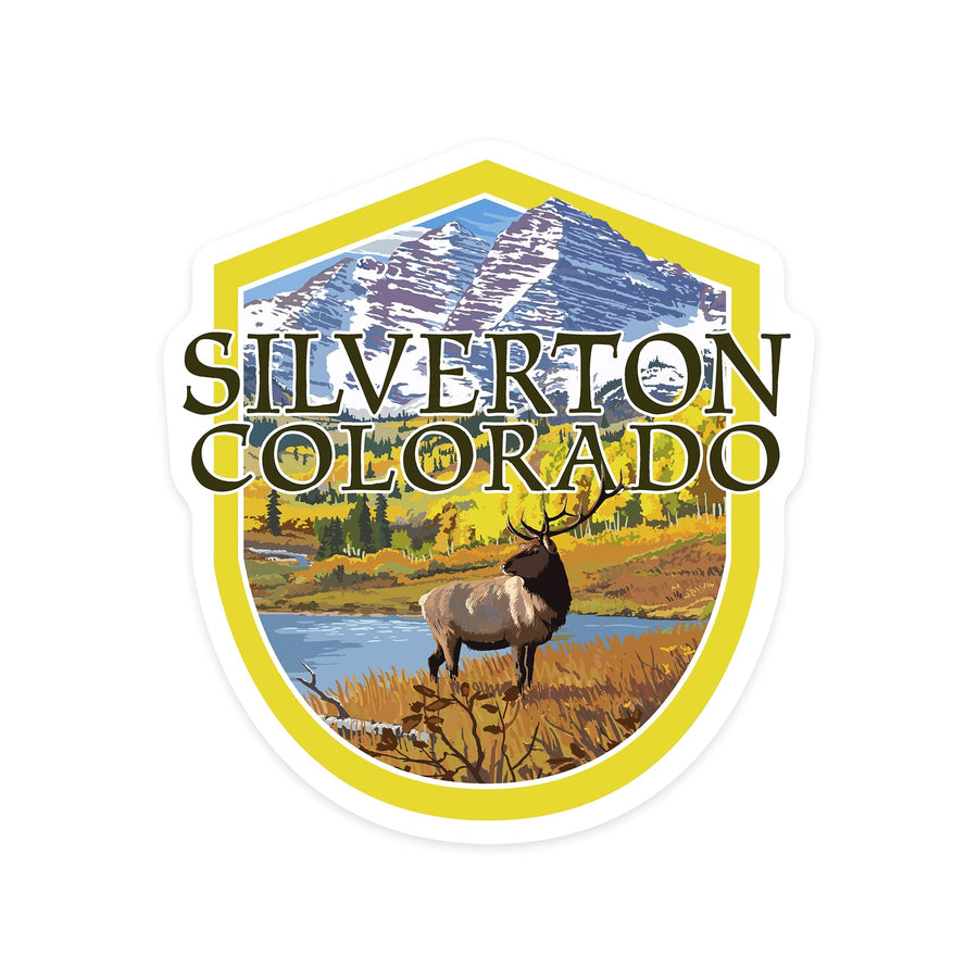 Silverton, Colorado, Elk and Lake, Contour, Vinyl Sticker Sticker Lantern Press 