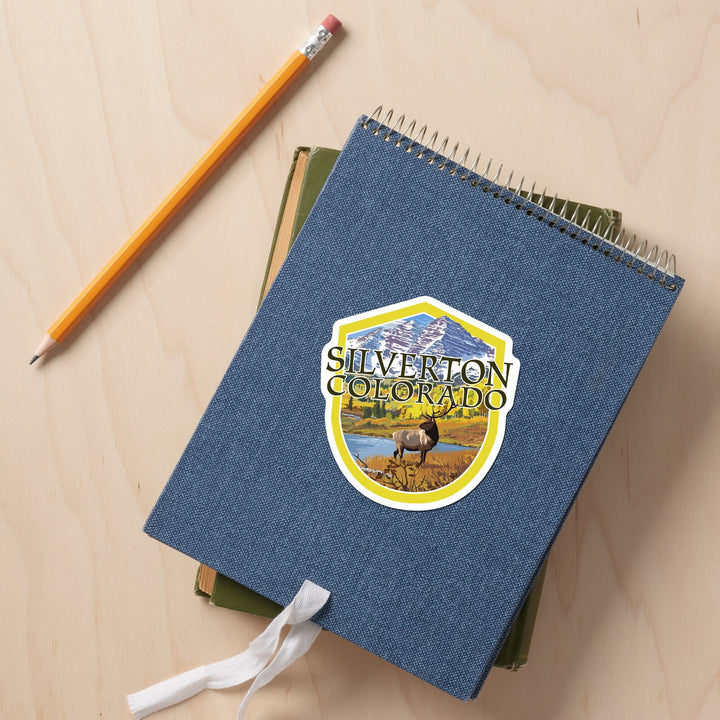Silverton, Colorado, Elk and Lake, Contour, Vinyl Sticker Sticker Lantern Press 