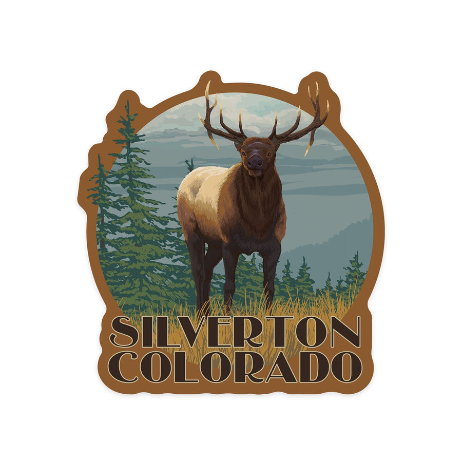 Silverton, Colorado, Elk Scene, Contour, Vinyl Sticker Sticker Lantern Press 