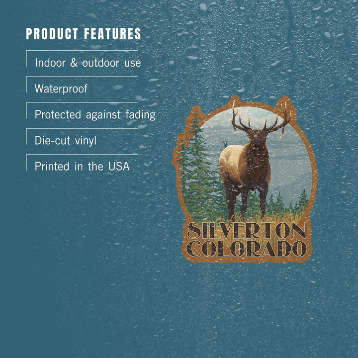 Silverton, Colorado, Elk Scene, Contour, Vinyl Sticker Sticker Lantern Press 