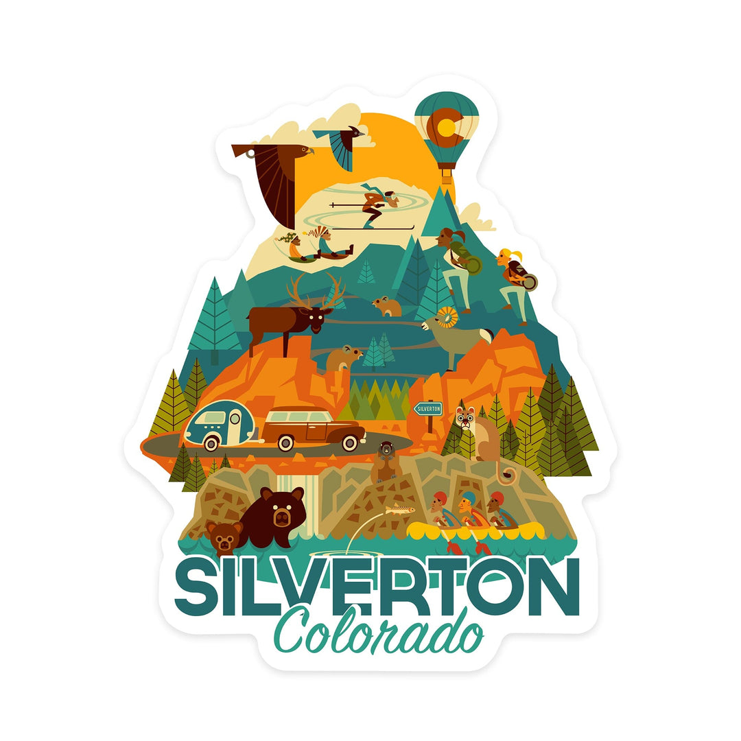 Silverton, Colorado, Geometric, Contour, Lantern Press Artwork, Vinyl Sticker Sticker Lantern Press 