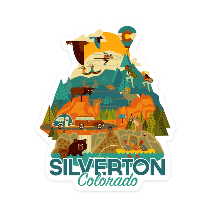 Silverton, Colorado, Geometric, Contour, Lantern Press Artwork, Vinyl Sticker Sticker Lantern Press 