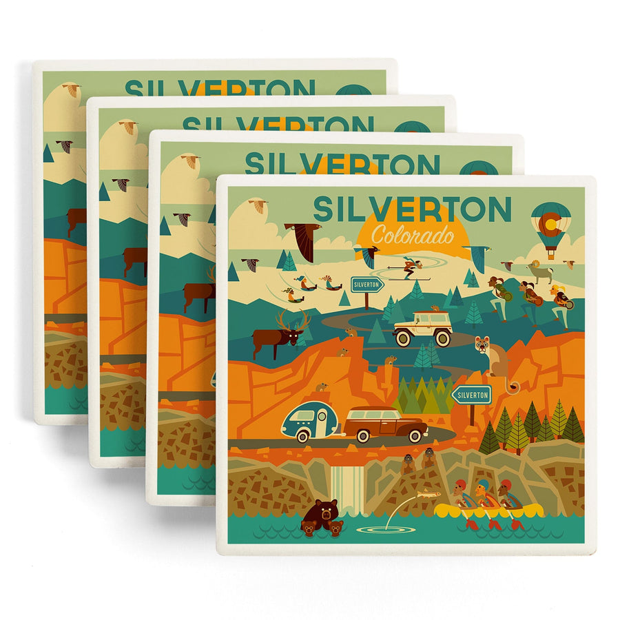 Silverton, Colorado, Geometric, Lantern Press Artwork, Coaster Set Coasters Lantern Press 