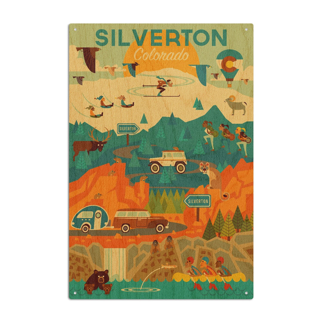 Silverton, Colorado, Geometric, Lantern Press Artwork, Wood Signs and Postcards Wood Lantern Press 10 x 15 Wood Sign 