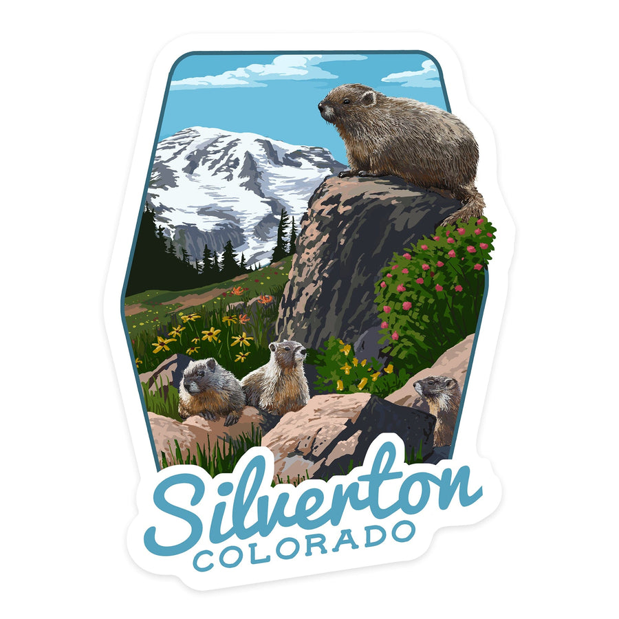 Silverton, Colorado, Marmots, Contour, Vinyl Sticker Sticker Lantern Press 