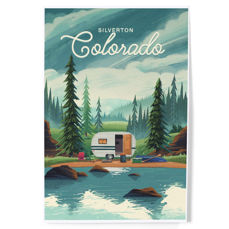 Silverton, Colorado, Outdoor Activity, At Home Anywhere, Camper in Evergreens, Art & Giclee Prints Art Lantern Press 
