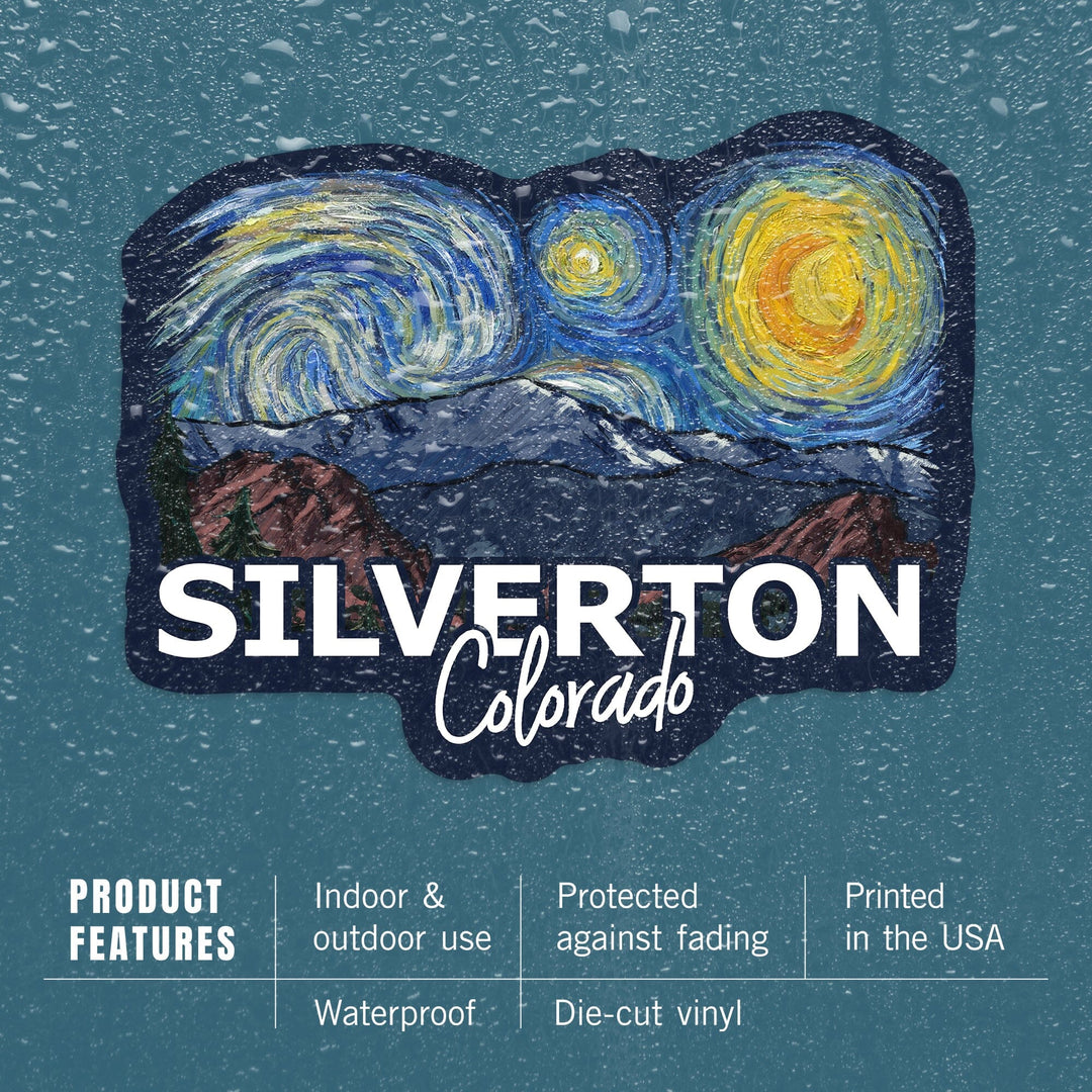 Silverton, Colorado, Pikes Peak, Starry Night, Contour, Lantern Press Artwork, Vinyl Sticker Sticker Lantern Press 