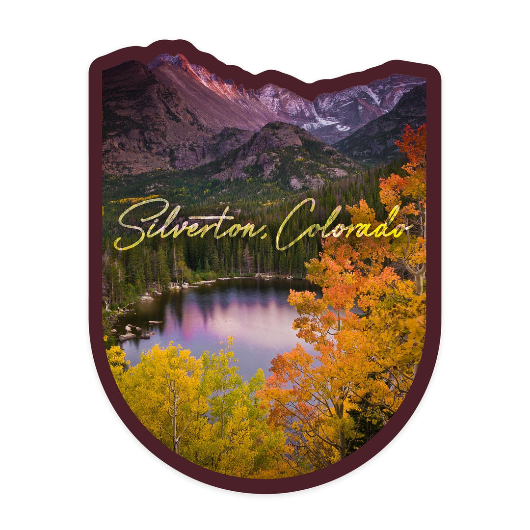 Silverton, Colorado, Purple Sky and Lake, Contour, Vinyl Sticker Sticker Lantern Press 