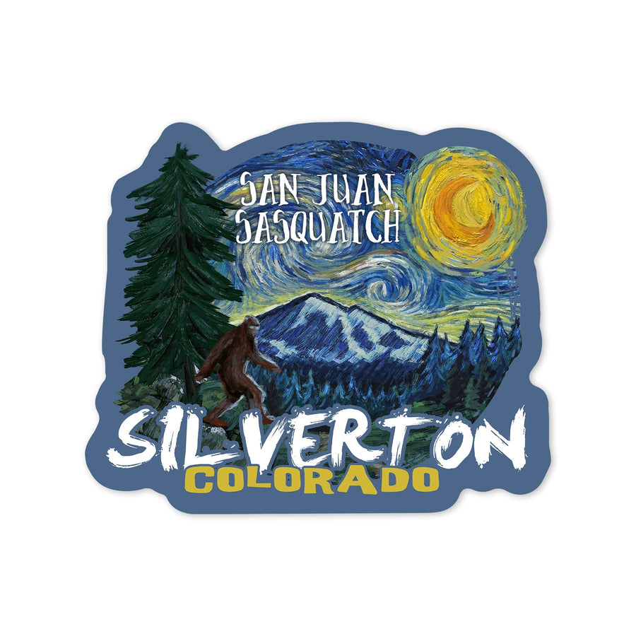 Silverton, Colorado, San Juan Sasquatch, Starry Night, Contour, Vinyl Sticker Sticker Lantern Press 