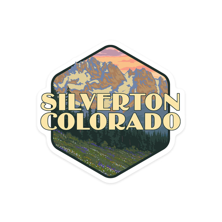 Silverton, Colorado, Spring Flowers, Contour, Lantern Press Artwork, Vinyl Sticker Sticker Lantern Press 