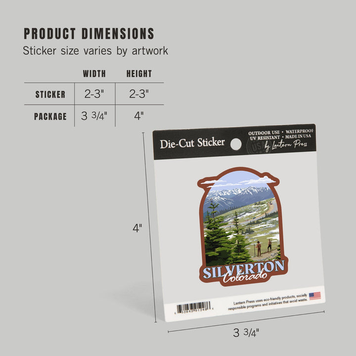 Silverton, Colorado, Trail Ridge Road and Hikers, Contour, Vinyl Sticker Sticker Lantern Press 