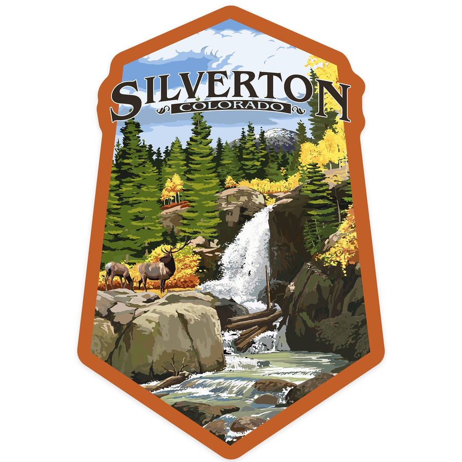 Silverton, Colorado, Waterfall, Contour, Lantern Press Artwork, Vinyl Sticker Sticker Lantern Press 