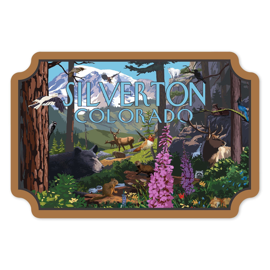 Silverton, Colorado, Wildlife Utopia, Contour, Vinyl Sticker Sticker Lantern Press 