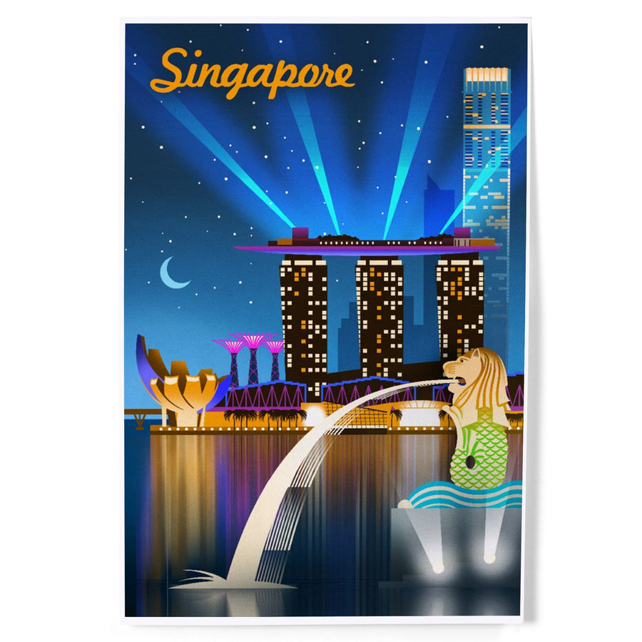 Singapore, Retro Skyline, Art & Giclee Prints Art Lantern Press 