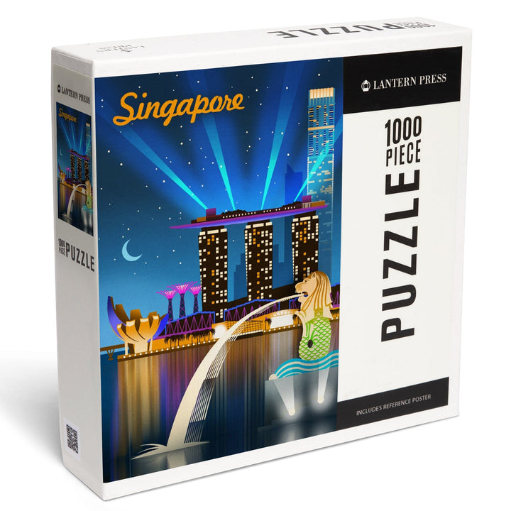 Singapore, Retro Skyline, Jigsaw Puzzle Puzzle Lantern Press 