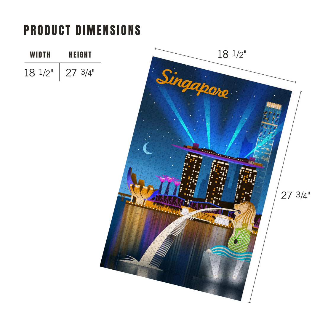 Singapore, Retro Skyline, Jigsaw Puzzle Puzzle Lantern Press 