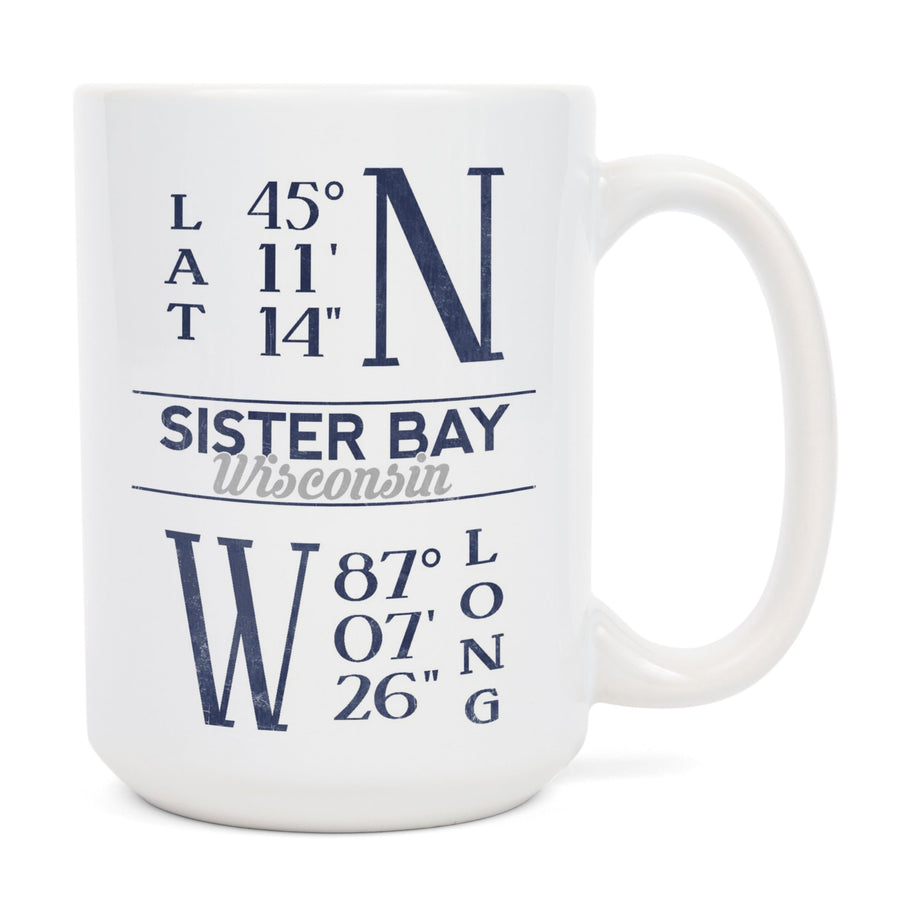 Sister Bay, Wisconsin, Latitude & Longitude, Lantern Press Artwork, Ceramic Mug Mugs Lantern Press 