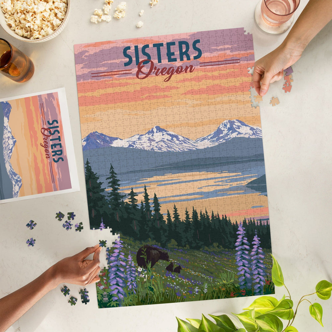 Sisters, Oregon, Bear and Spring Flowers, Jigsaw Puzzle Puzzle Lantern Press 