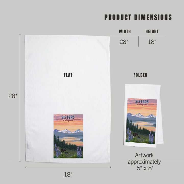 Sisters, Oregon, Bear and Spring Flowers, Organic Cotton Kitchen Tea Towels Kitchen Lantern Press 