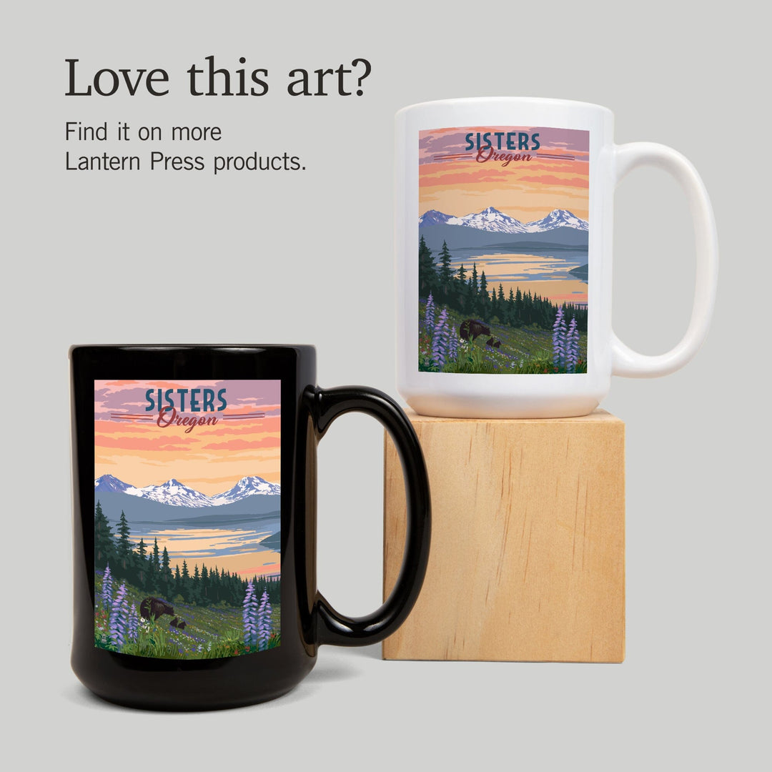 Sisters, Oregon, Bear & Spring Flowers, Lantern Press Artwork, Ceramic Mug Mugs Lantern Press 