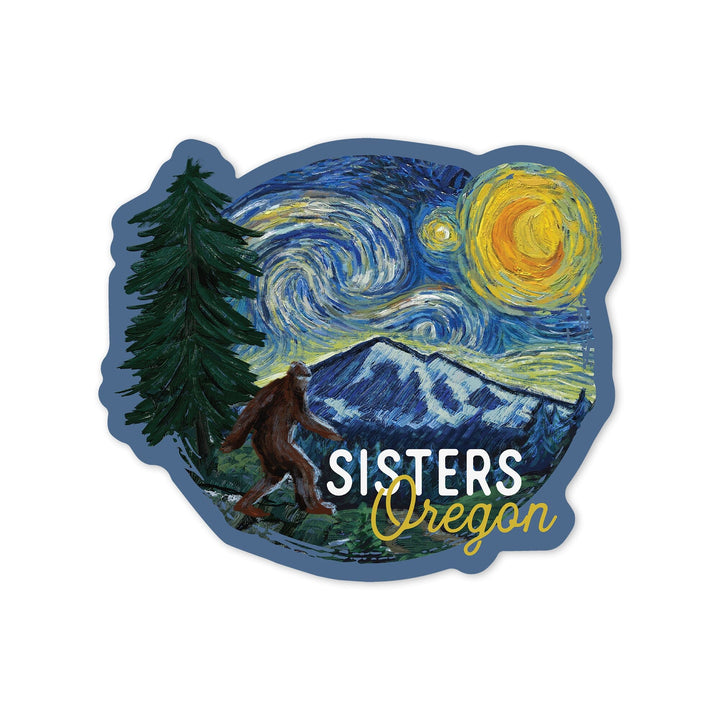 Sisters, Oregon, Bigfoot Starry Night, Contour, Vinyl Sticker Sticker Lantern Press 