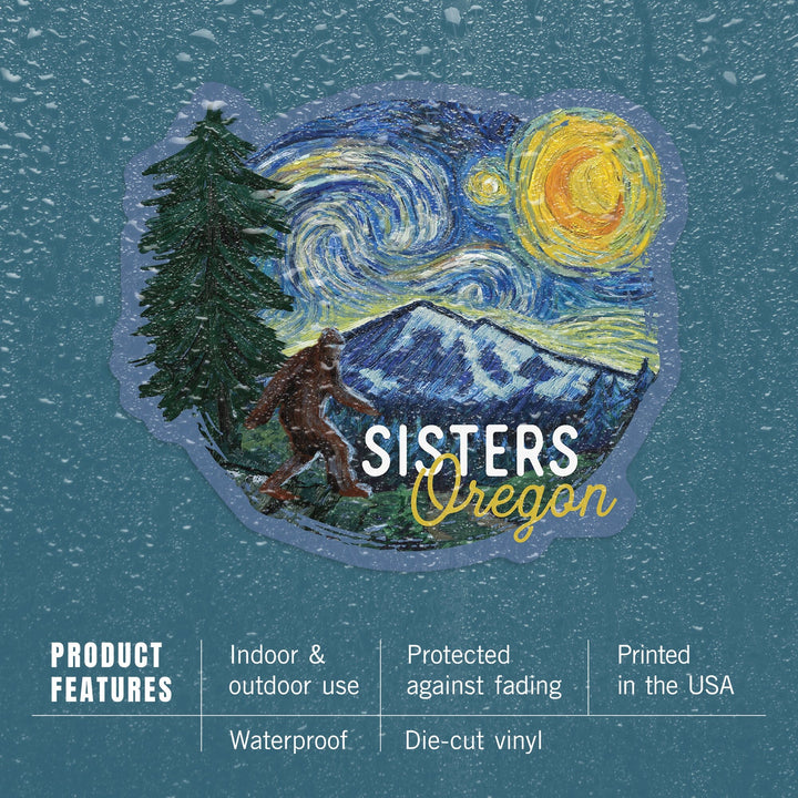 Sisters, Oregon, Bigfoot Starry Night, Contour, Vinyl Sticker Sticker Lantern Press 