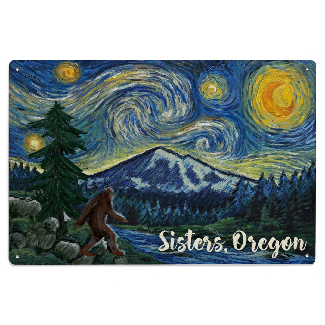 Sisters, Oregon, Bigfoot, Starry NIght, Lantern Press Artwork, Wood Signs and Postcards Wood Lantern Press 
