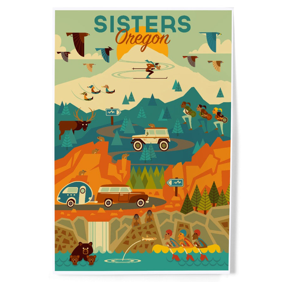 Sisters, Oregon, Geometric, Art & Giclee Prints Art Lantern Press 