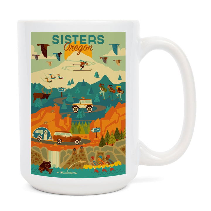 Sisters, Oregon, Geometric, Lantern Press Artwork, Ceramic Mug Mugs Lantern Press 