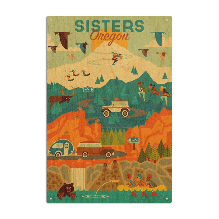 Sisters, Oregon, Geometric, Lantern Press Artwork, Wood Signs and Postcards Wood Lantern Press 10 x 15 Wood Sign 
