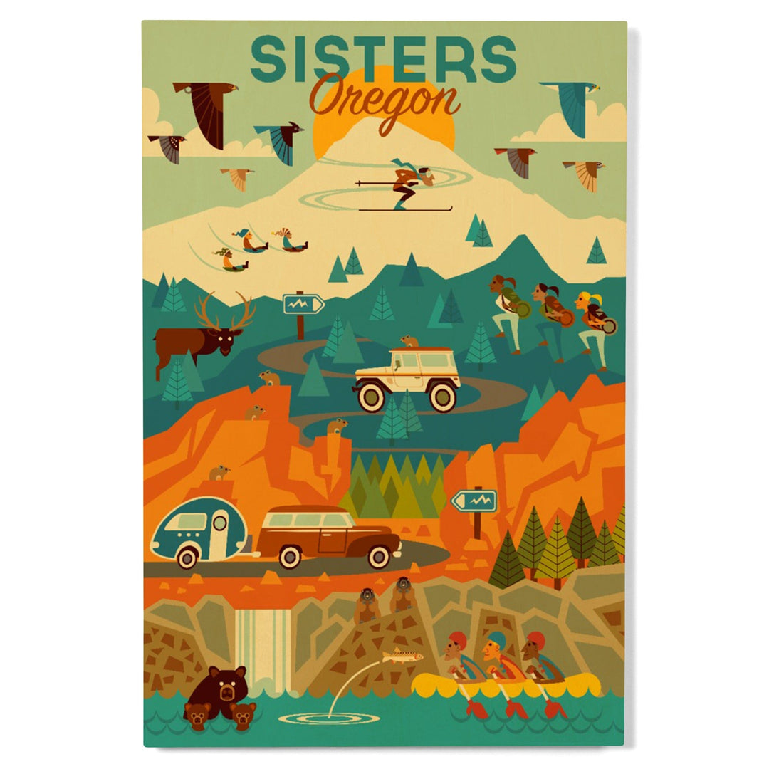 Sisters, Oregon, Geometric, Lantern Press Artwork, Wood Signs and Postcards Wood Lantern Press 