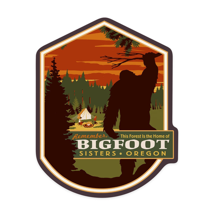 Sisters, Oregon, Home of Bigfoot, Contour, Vinyl Sticker Sticker Lantern Press 