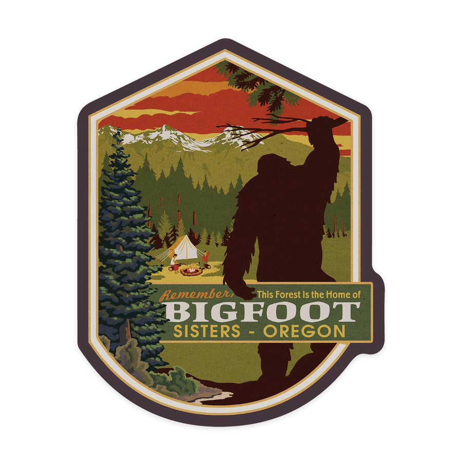 Sisters, Oregon, Home of Bigfoot, Mountains, Contour, Vinyl Sticker Sticker Lantern Press 