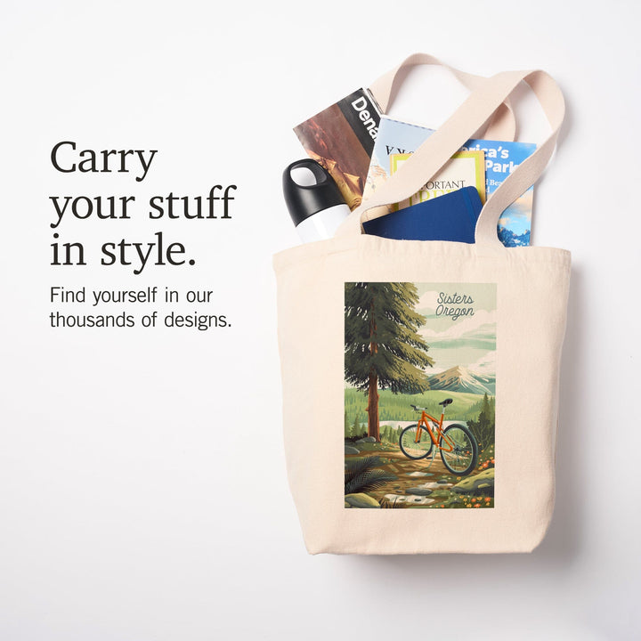 Sisters, Oregon, Off To Wander, Cycling with Mountains, Tote Bag Totes Lantern Press 